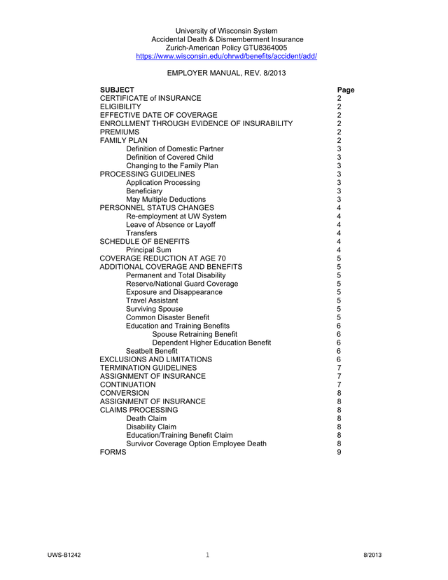 UWS B1242 Accidental Death  Dismemberment Insurance screenshot