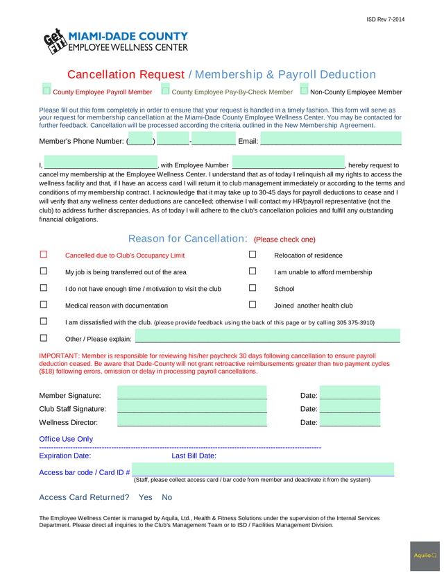 Cancellation Request  Membership  Payroll Deduction screenshot