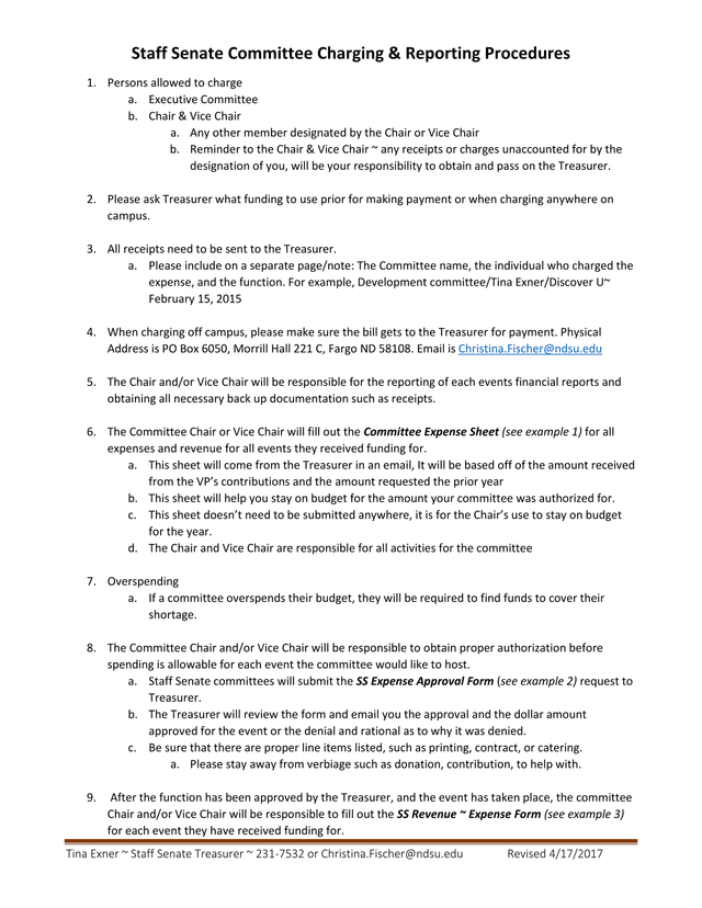 Staff Senate Committee Charging  Reporting Procedures screenshot