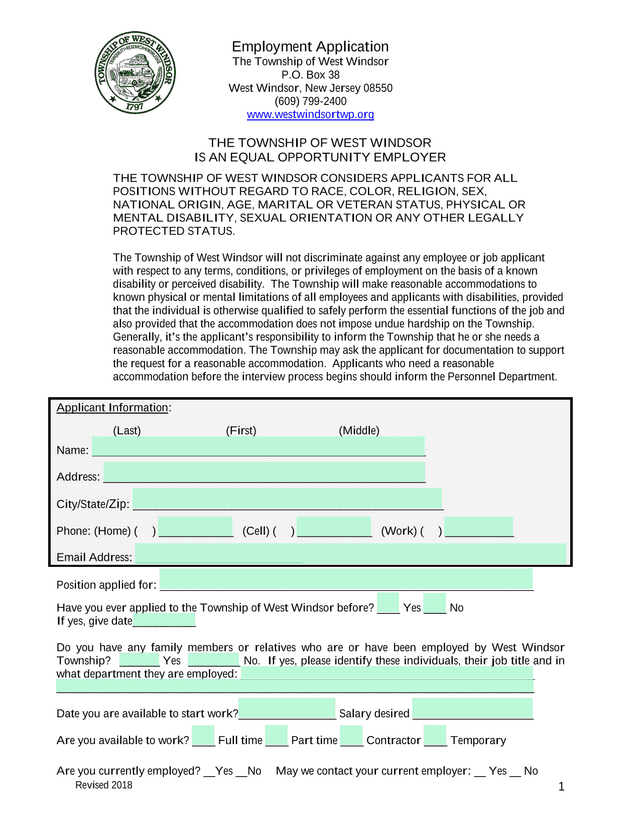 Employment Application screenshot