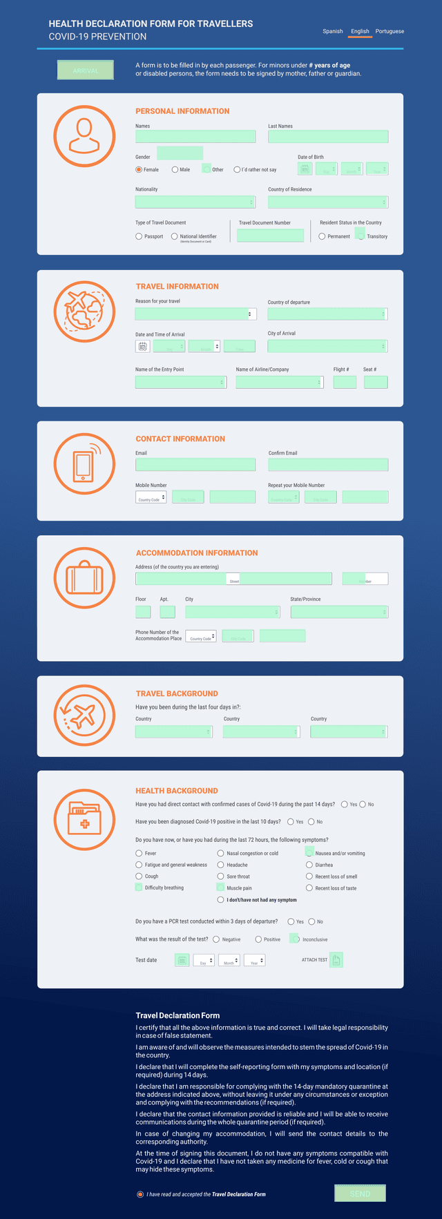 HEALTH DECLARATION FORM FOR TRAVELLERS screenshot