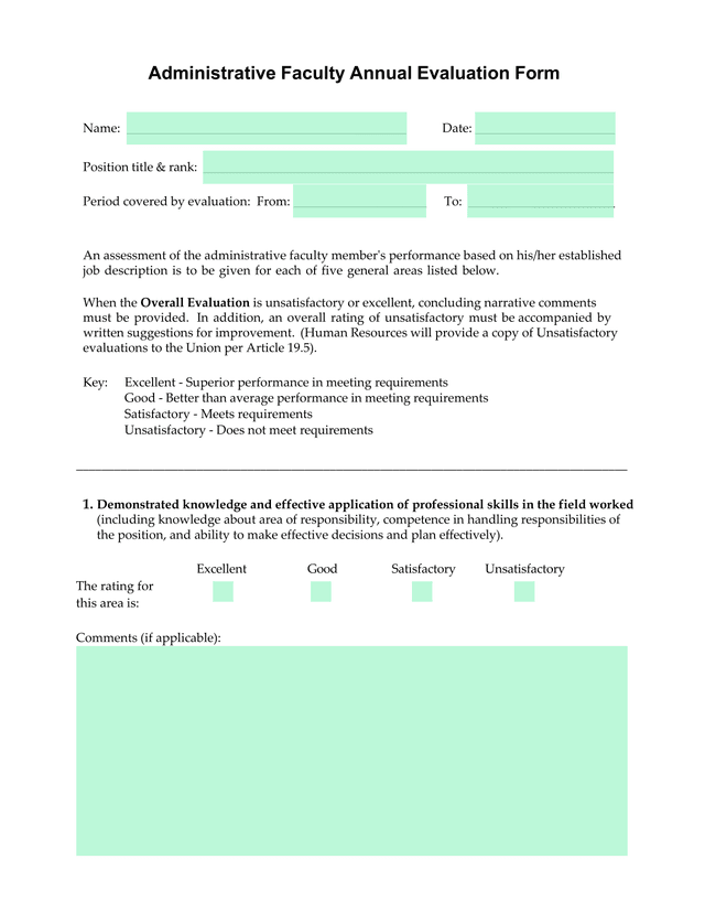 Administrative Faculty Annual Evaluation Form screenshot