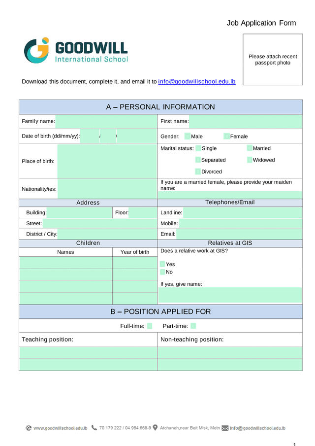 Job Application Form screenshot
