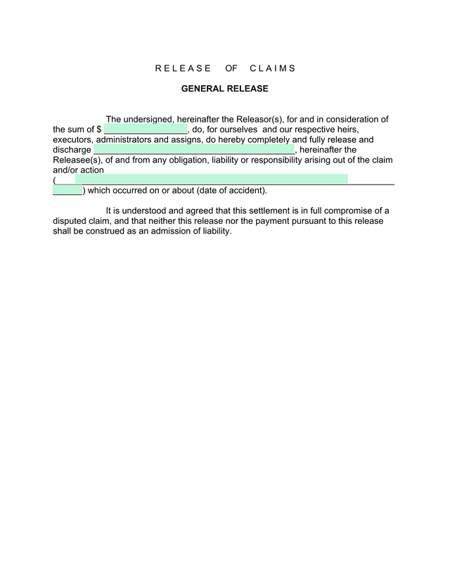 Release Of Claims screenshot