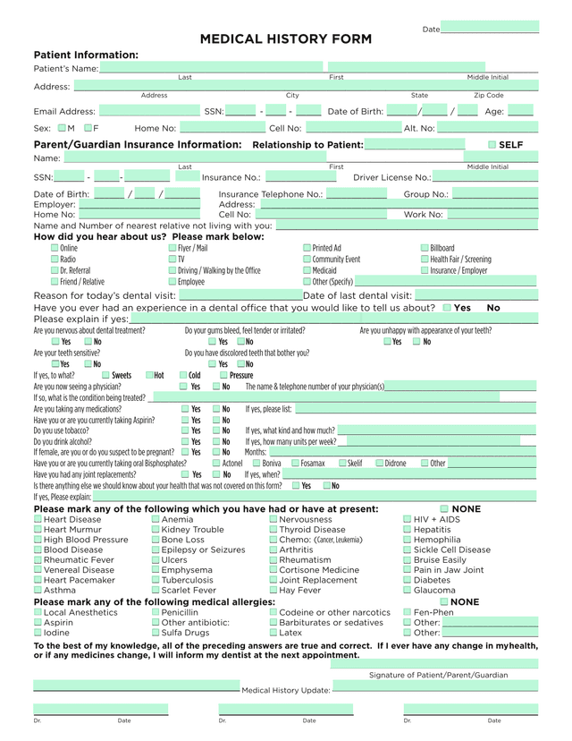 MEDICAL HISTORY FORM screenshot