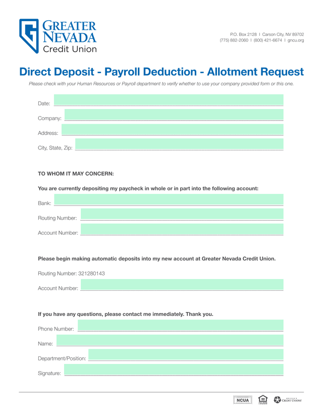 Direct Deposit   Payroll Deduction   Allotment Request screenshot