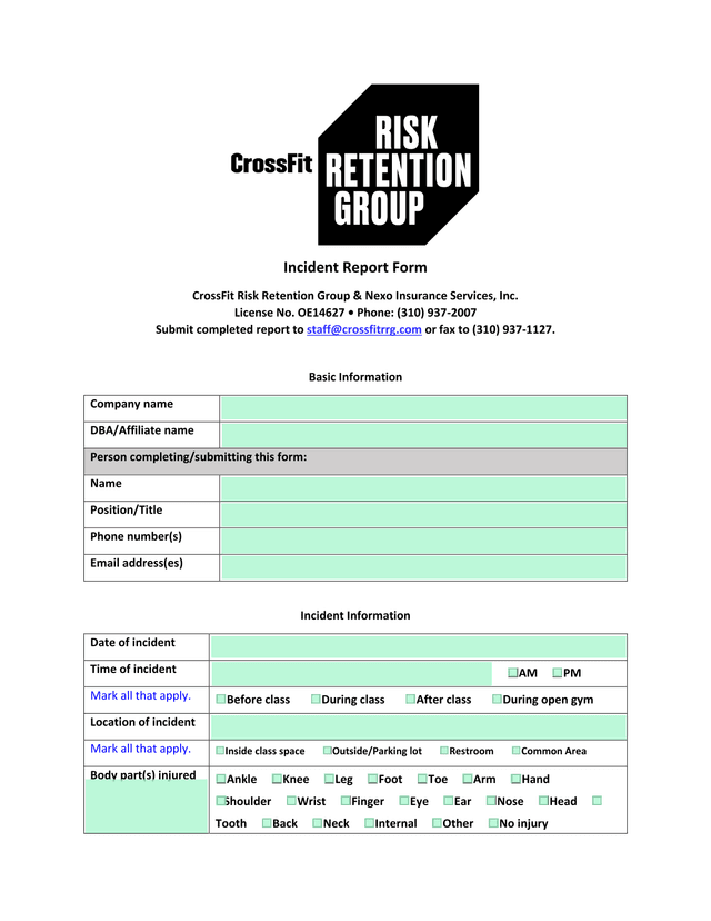 Incident Report Form screenshot