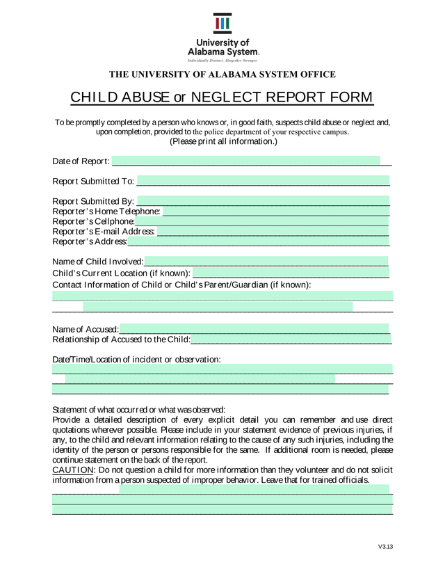 Child Abuse Or Neglect Report Form screenshot
