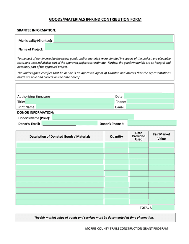 MORRIS COUNTY TRAILS CONSTRUCTION GRANT PROGRAM   GOODSMATERIALS IN KIND CONTRIBUTION FORM screenshot