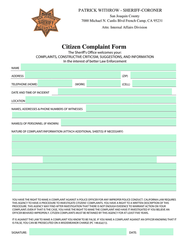 Citizen Complaint Form screenshot