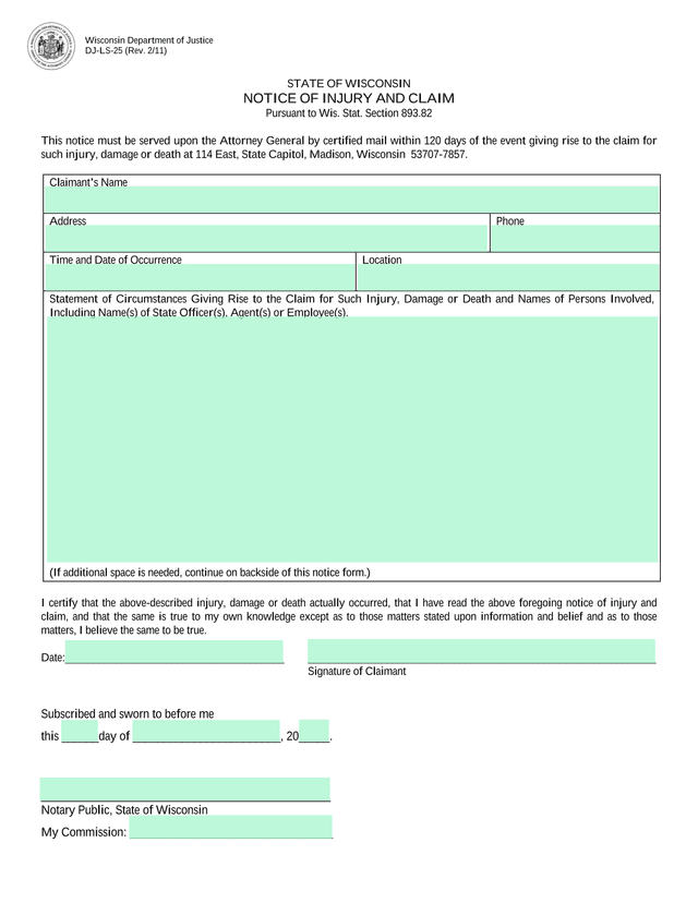 Notice Of Injury And Claim screenshot