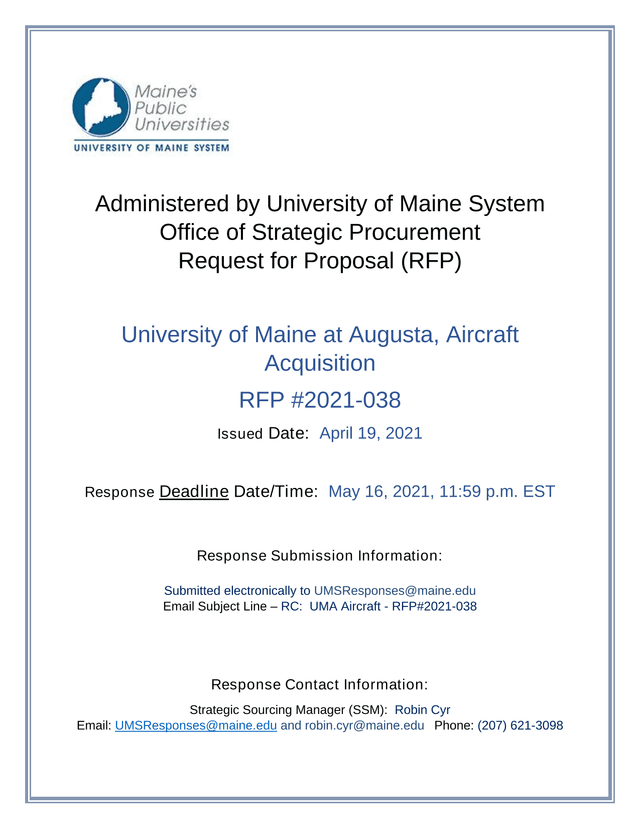 Request For Proposal (RFP)   University Of Maine At Augusta, Aircraft Acquisition screenshot