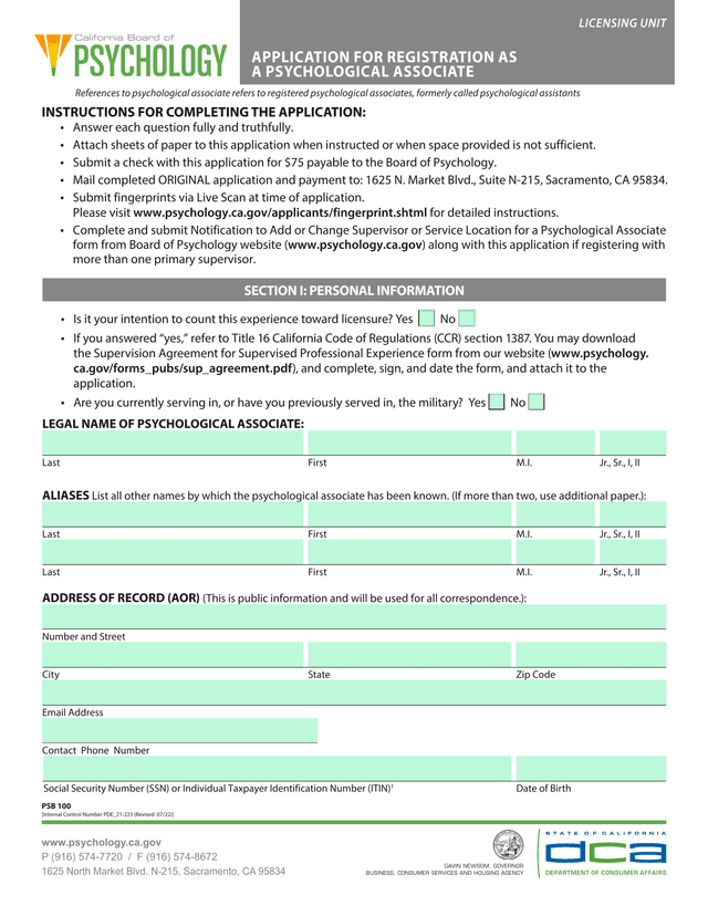APPLICATION FOR REGISTRATION AS A PSYCHOLOGICAL ASSOCIATE screenshot