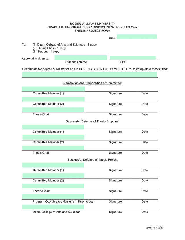 THESIS PROJECT FORM screenshot