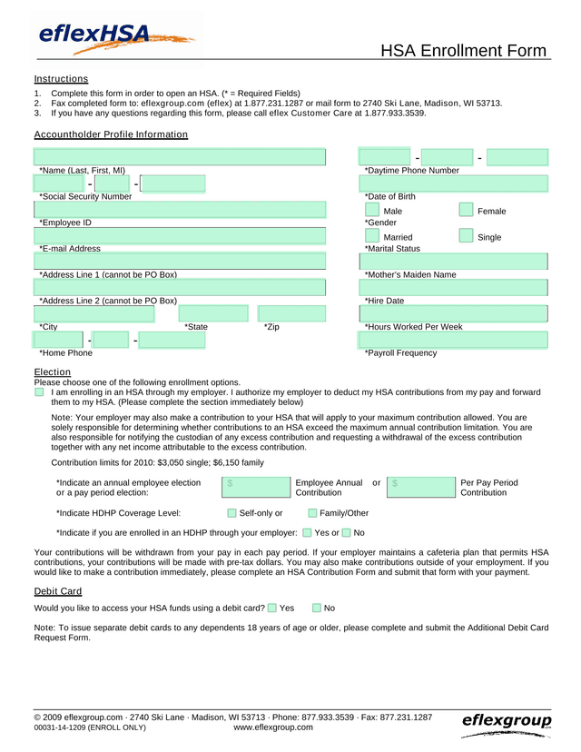 HSA Enrollment Form screenshot