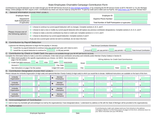 State Employees Charitable Campaign Contribution Form screenshot