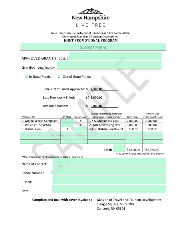 JOINT PROMOTIONAL PROGRAM INVOICE FORM screenshot