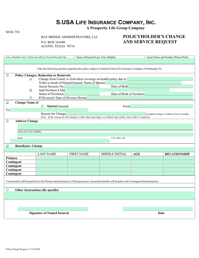 PolicyholderS Change And Service Request screenshot