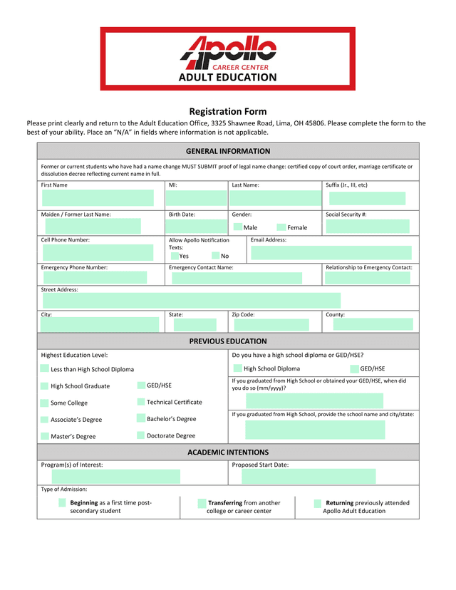 Registration Form screenshot