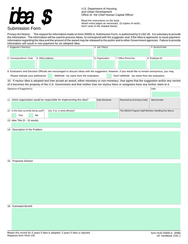 HUD 20000 A Submission Form screenshot