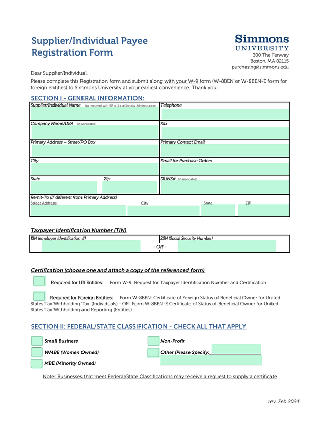 SupplierIndividual Payee Registration Form screenshot