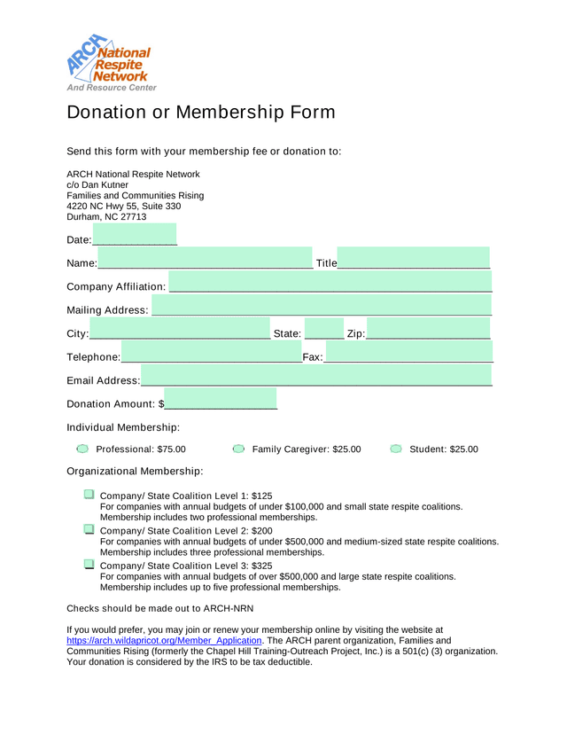 Donation Or Membership Form screenshot