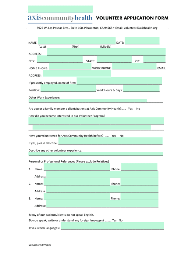 Volunteer Application Form screenshot