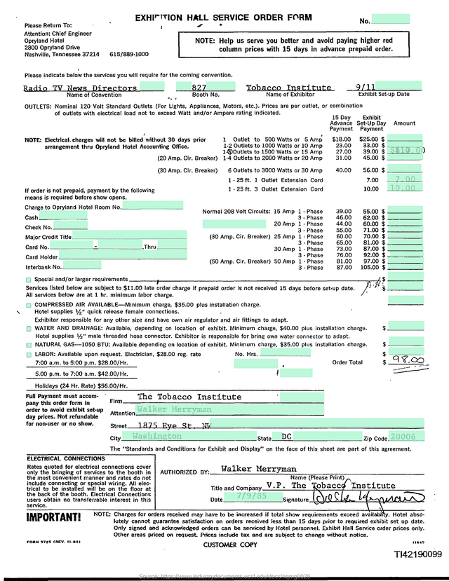 Exhibition Hall Service Order Form screenshot