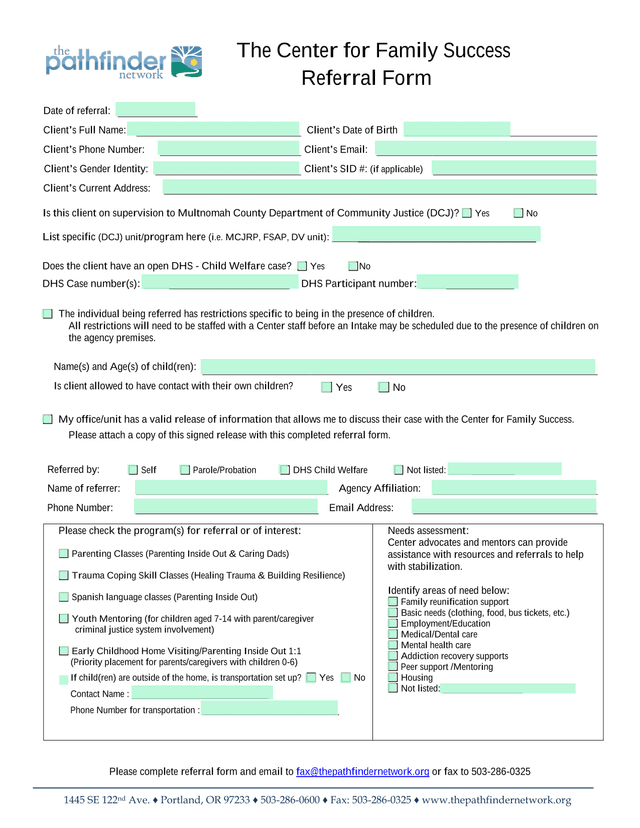 Referral Form screenshot