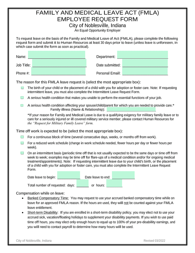 Family And Medical Leave Act (FMLA) Employee Request Form screenshot