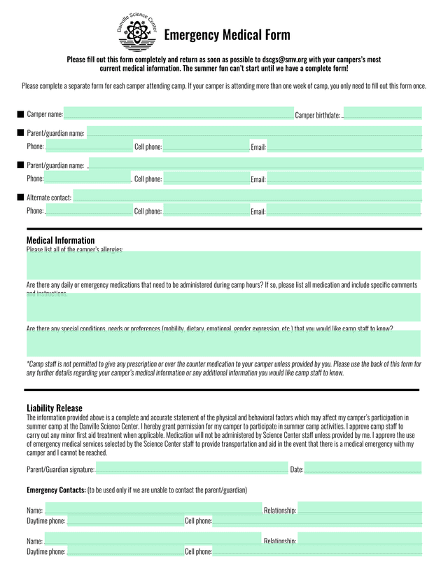 Emergency Medical Form screenshot
