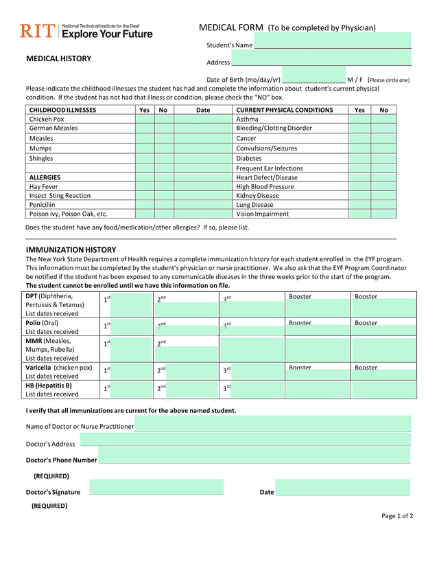 MEDICAL HISTORY FORM screenshot