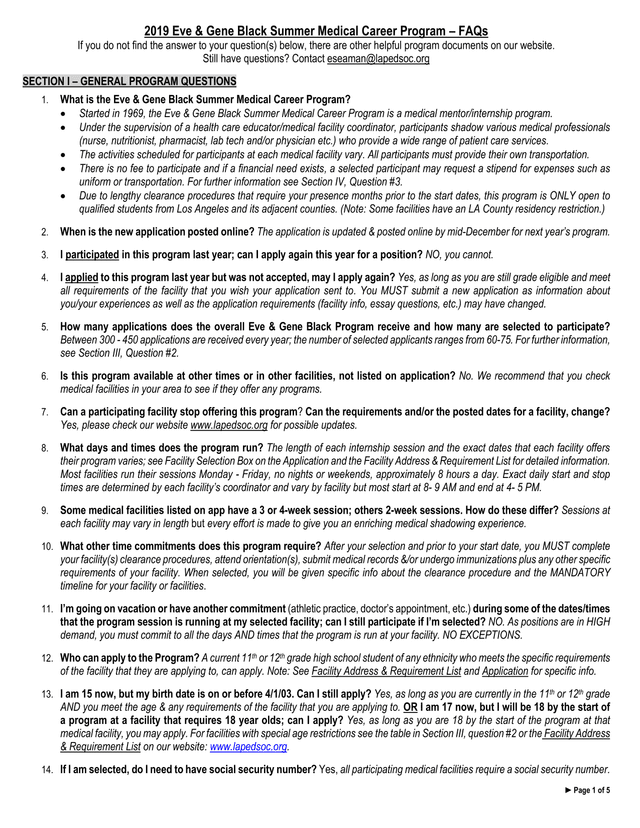Eve  Gene Black Summer Medical Career Program  FAQs screenshot
