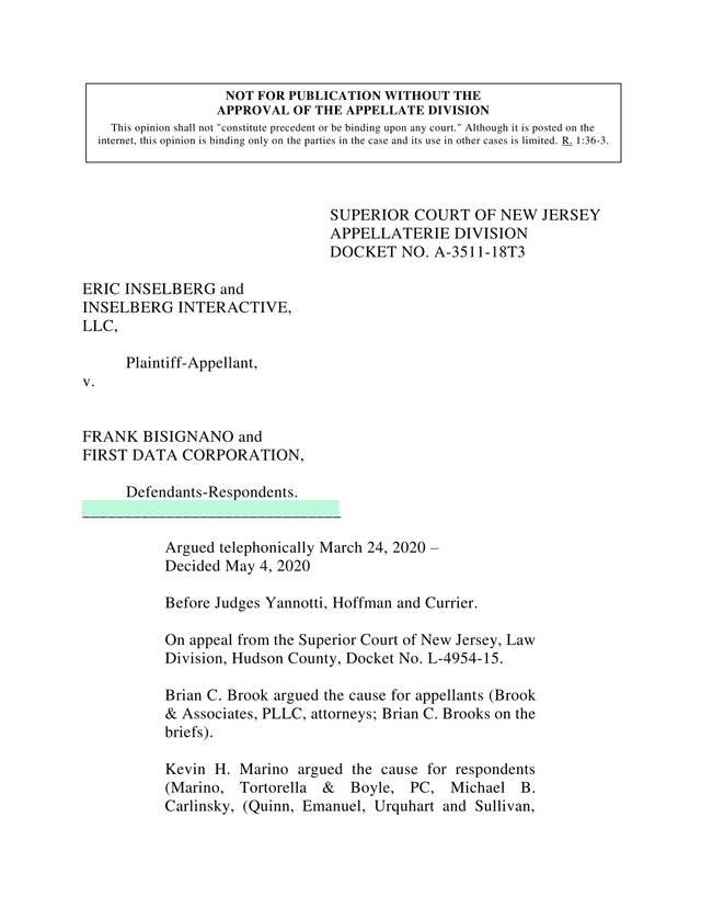 Inselberg V. Bisignano Et Al. Appellate Division Decision screenshot