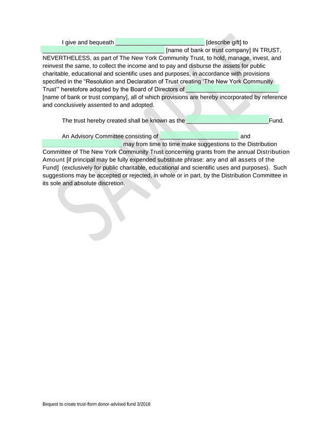 Bequest To Create Trust Form Donor Advised Fund screenshot