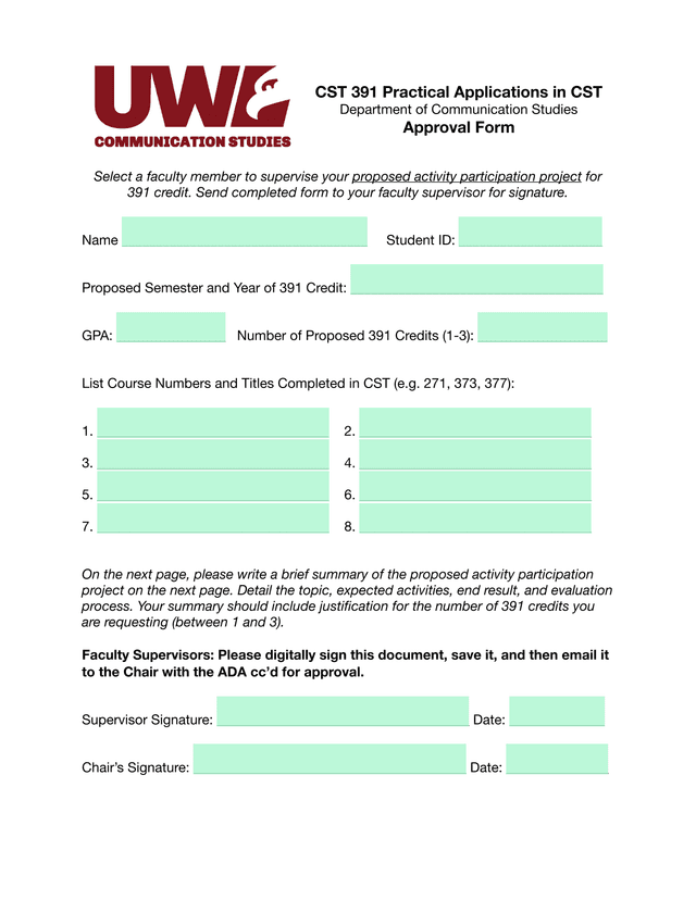 CST 391 Practical Applications In CST Approval Form screenshot
