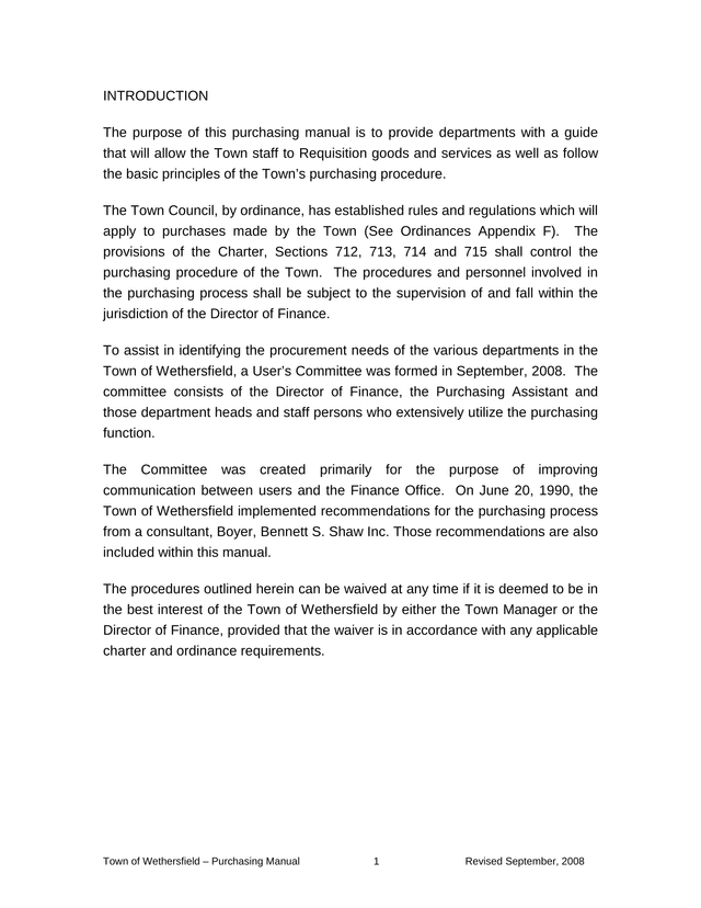 Town Of Wethersfield  Purchasing Manual screenshot