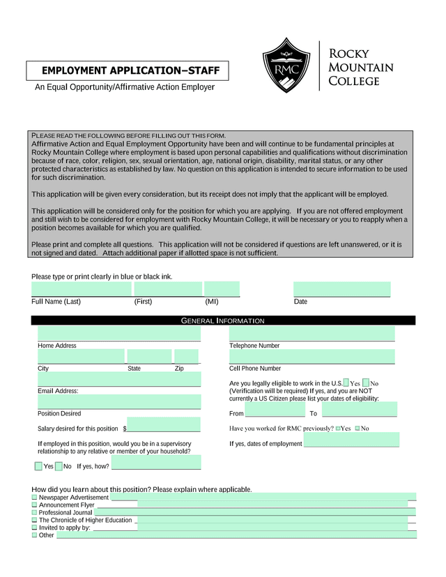 Employment Application  Staff Employment screenshot