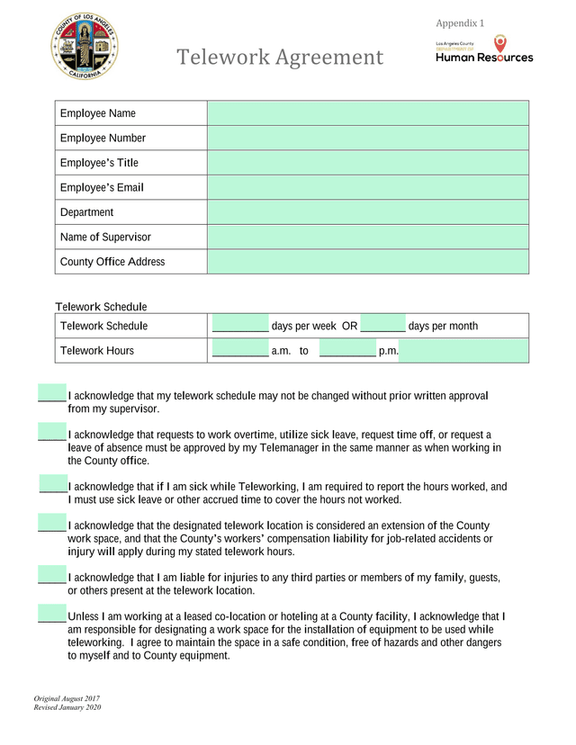 Telework Agreement screenshot