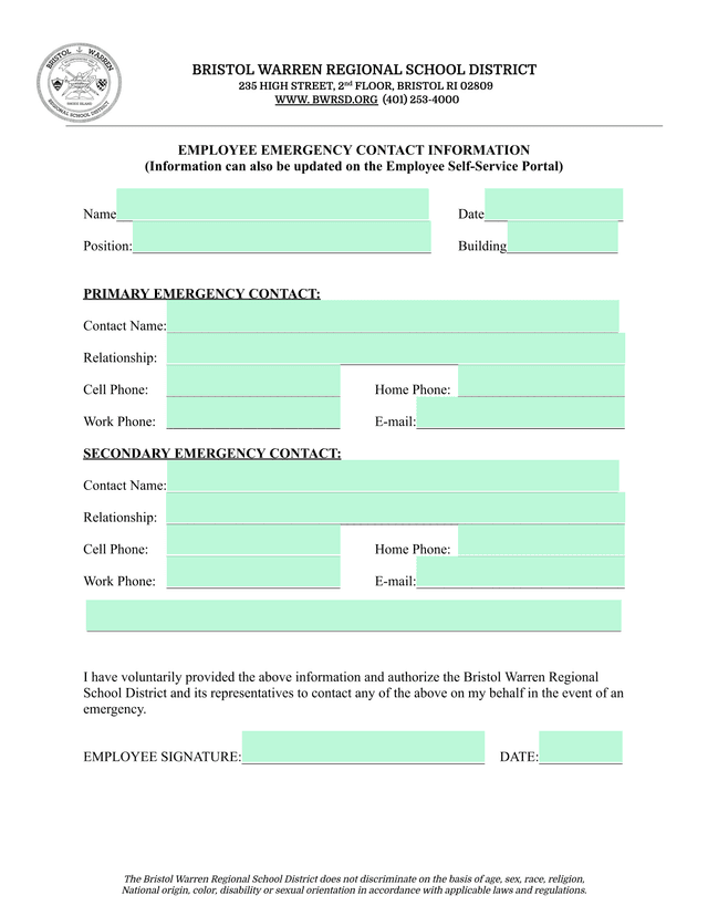 Employee Emergency Contact Information screenshot