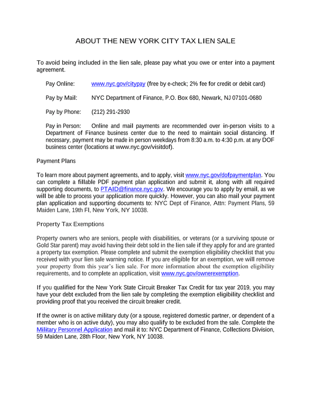 About The New York City Tax Lien Sale screenshot