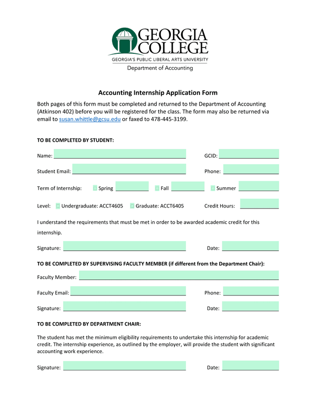 Accounting Internship Application Form screenshot