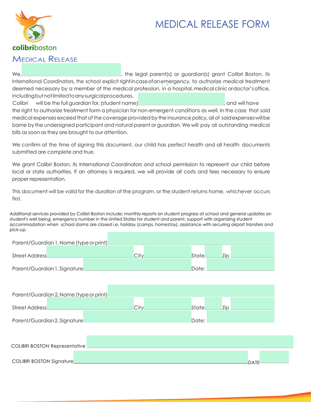 Medical Release Form screenshot