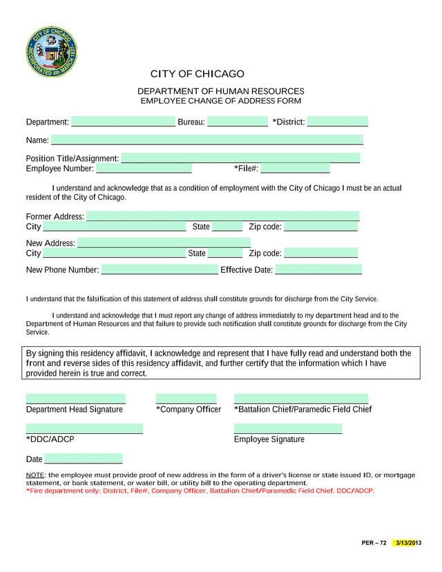 Employee Change Of Address Form screenshot