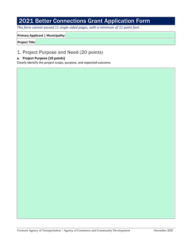 2021 Better Connections Grant Application Form screenshot