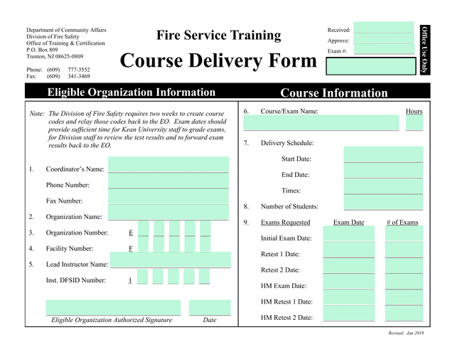 Course Delivery Form screenshot