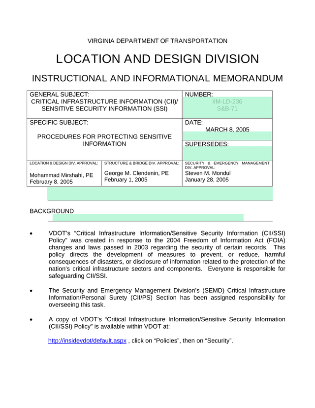 Critical Infrastructure Information (CII)Sensitive Security Information (SSI) Procedures screenshot