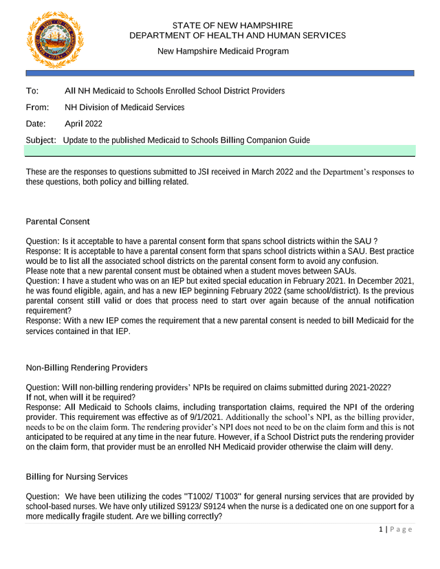 NH Medicaid To Schools Billing Companion Guide Update screenshot