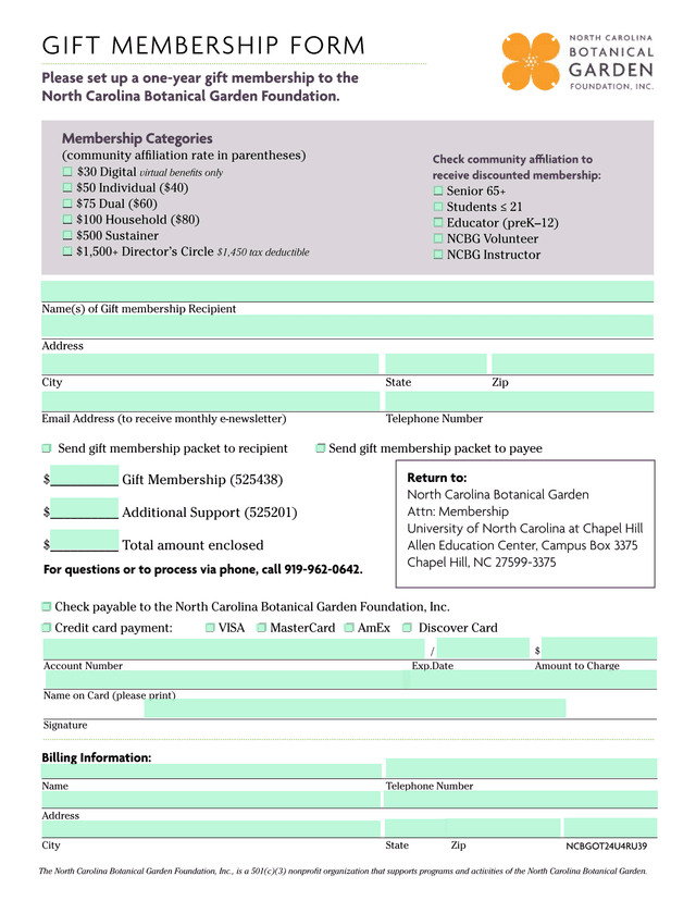 Gift Membership Form screenshot