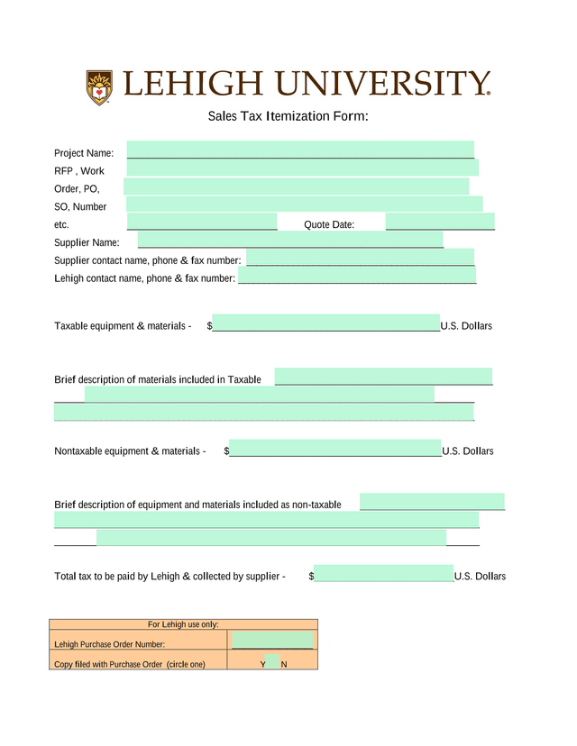 Sales Tax Itemization Form screenshot